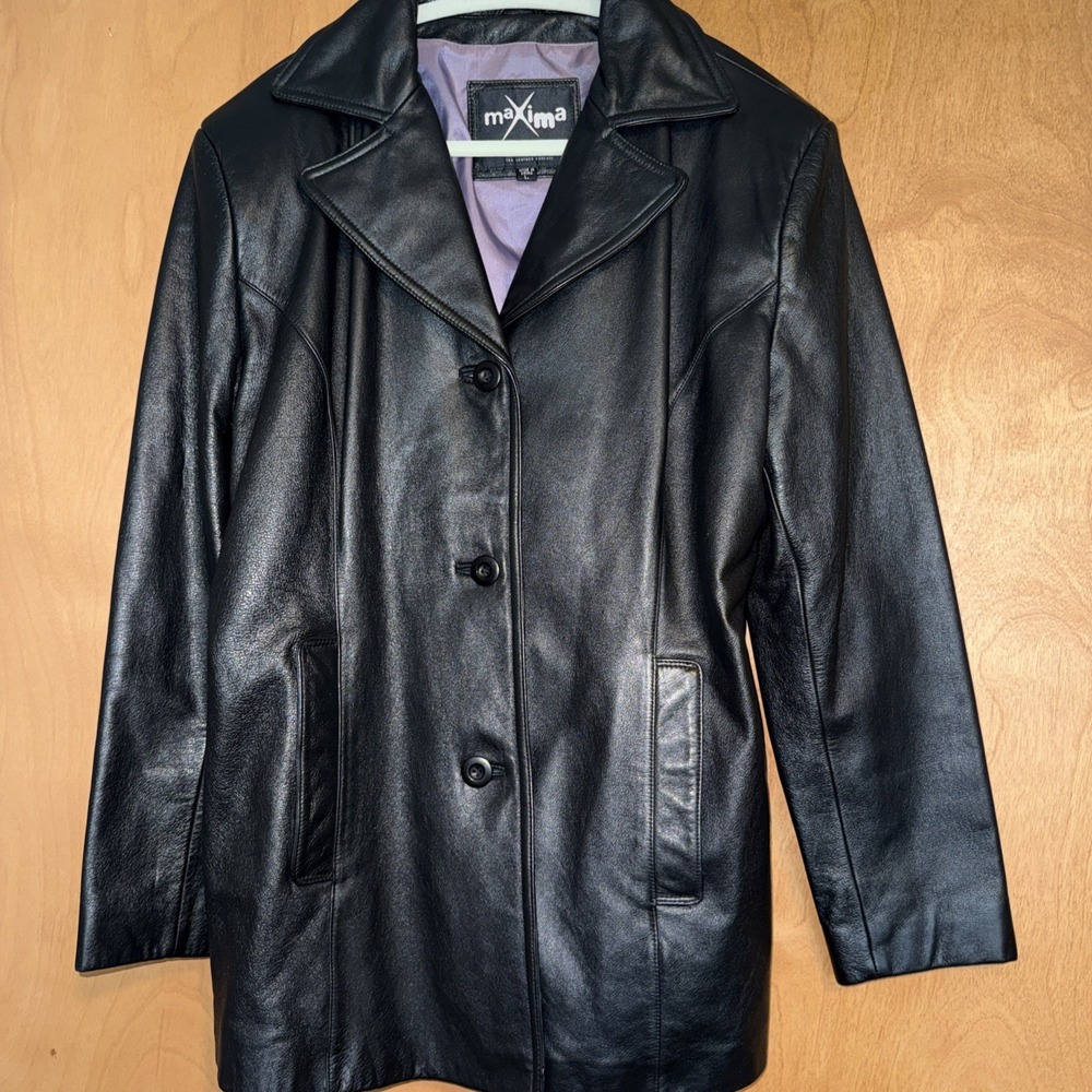Wilsons Maxima Leather Jacket Womens Large Black Buttoned 90's Y2K Classic